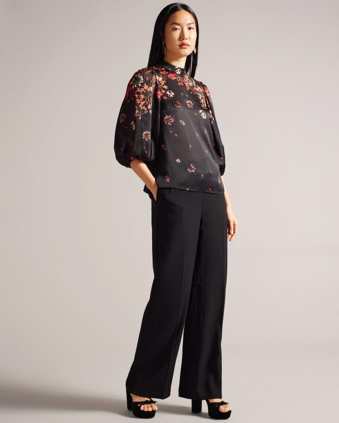 Chemisier Ted Baker High Neck Balloon Sleeve Noir Femme | OFT-42796402